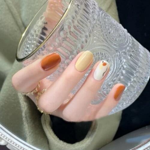24pcs Orange Graffiti Wear Long Paragraph Fashion Manicure Patch False Nails Save Time Wearable Nail Patch SANA889