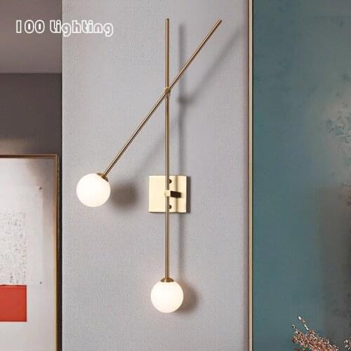 Nordic LED Wall Lamp White Glass Gold Black Metal Parlor Stairs Office Bedroom Wall Sconces Surface Mount 110-240V