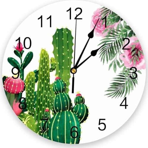 Cactus Tropical Flower Leaves PVC Wall Clock Wall Digital Clock Home Decor Wall Clock Modern Design Living Room Decor