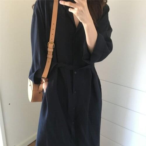 2021 New Spring Autumn Fashion Female Batwing Sleeve Vintage Solid Shirt Utility Dress Women Casual Loose Wrap Dress Oversize
