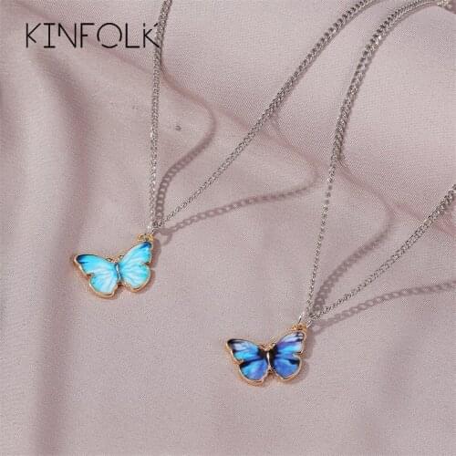 KINFOLK Fashion Butterfly Necklace Chains Necklaces For Women Chocker Chain Personalised Blue Gradient Necklace Jewelry 2020