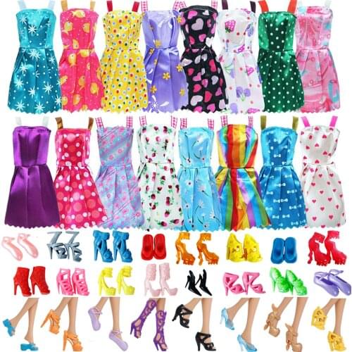 22 Pcs/Set Handmade Dress Mixed Style 12 Short Skirt + 10 Pairs Colorful High Heels Shoes DIY Accessories For Barbie Doll Toy