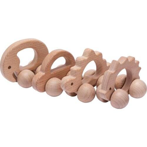 4Pc/1Set Wooden Teethers Beech Wood Blocks Car Cartoon Educational Montessori Toys For Children Teething Baby Birthday Gift baby
