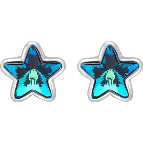 COCOM Simple Star Stud Earrings for Women Blue Austria Crystal Cute Brincos Feminino Trendy Jewelry Christmas Birthday Gift