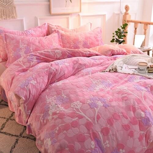 Hairy Winter Bed Covers Bedding Set For Home Warmth Thickened Coral Fleece Double-sided Fleece Duvet Cover Bed Sheet Set 3/4Pcs