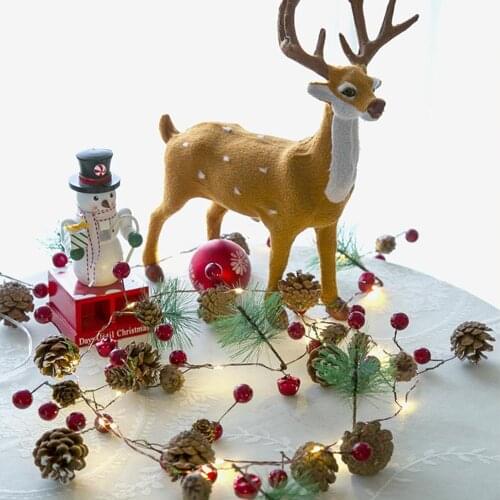 2m 20lights Plastic Light String Christmas Pine Needle Berry Bell Household Decoration