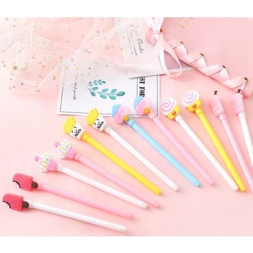 48pcs/lot Creative stationery funny cute cartoon food cake icecream gel pen 0.5mm black ink water writing signing pen