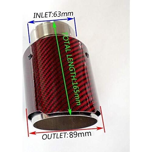 Sormor Red Twill Carbon Fiber Muffler Pipes Exhaust Tips with Mirror Polishing Stainless Steel, Inlet 63mm Outlet 89m