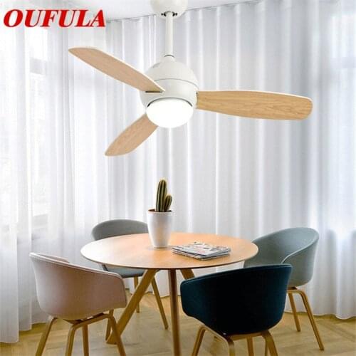 OUFULA Modern Ceiling Fan Lights Lamps White With Remote Control Fan Blade For Dining room Bedroom Restaurant