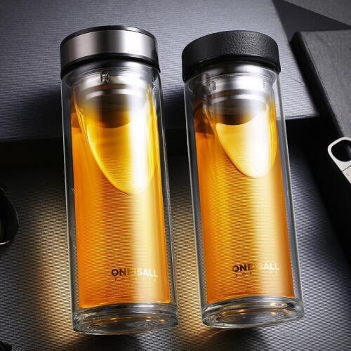 500ml Glass Water Bottle With Tea Filter Strainer Double Wall Mug Portable Travel Coffee Infuser Bottles Drinkware Car Office