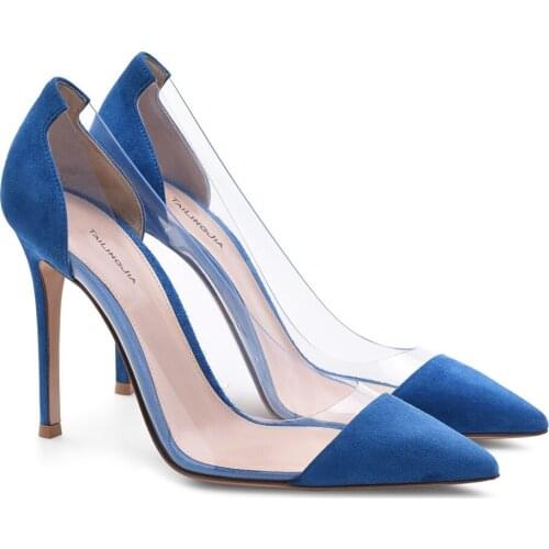 Brand Women Shoes Patchwork Transparent Shoes Pointed Toe Thin Heel Slip-on Shallow Pumps High Heels Sandals Sexy Single Shoe