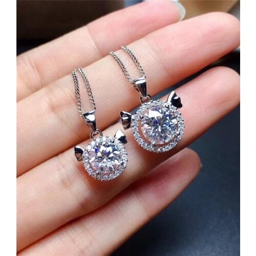 Cute Animal Shaped Diamond Test Passed Moissanite Pendant Necklace Rhodium Plated 1-2 Carat Diamond Chain Women Trendy Jewelry