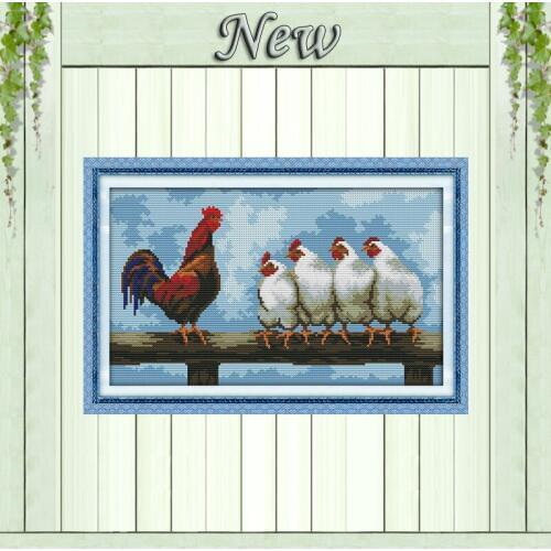 Line up Cock cartoon decor painting counted printed on canvas DMC 14CT 11CT Chinese Cross Stitch Needlework Sets Embroidery kits
