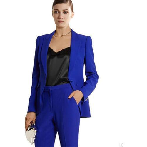 Summer Royal Blue Ladies Pant Suits Brazers Formal Elegant Womens Business Suits 2 Piece Female Trouser Suits Custom Made