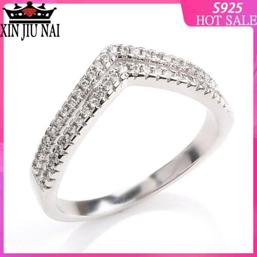 925 sterling silver Micro-inlaid gold-plated color-preserving womens ring V-shaped double-layer stereo simulation diamond ring