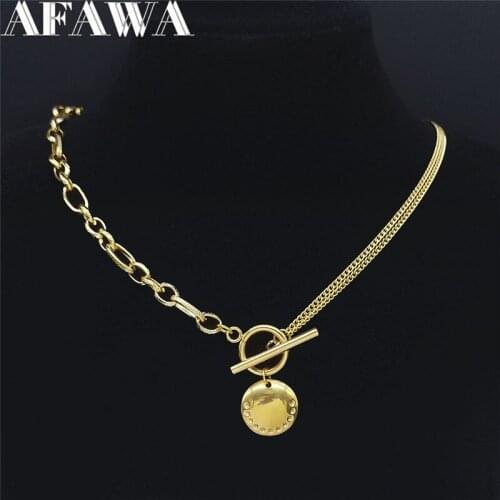2021 Stainless Steel Round Necklaces Chain Women Silver Color Pendant Necklace Jewelry collier acier inoxydable femme Y77S01
