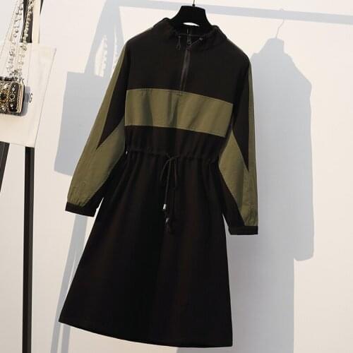 Plus Size Women Casual Sweatershirt Sport Dress Autumn Oversized Long Sleeve Stand up Collar Bandage Dresses Big 5XL Clothing