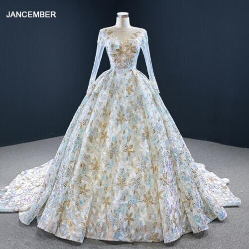 J67169 Jancember Evening Dress With Long Sleeves O Neck Sequined Illusion Elegant Lace Up Back Robe de soirée à manches longues