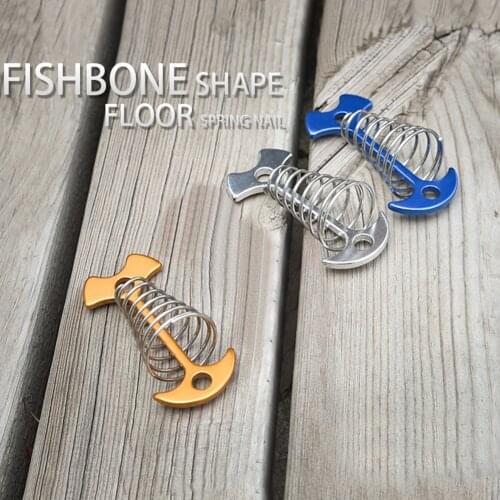 1pc Metal Adjustable Outdoor Tent Floor Spring Fishbone Pegs Awning Fixed Nails Camping Equipment Accessories
