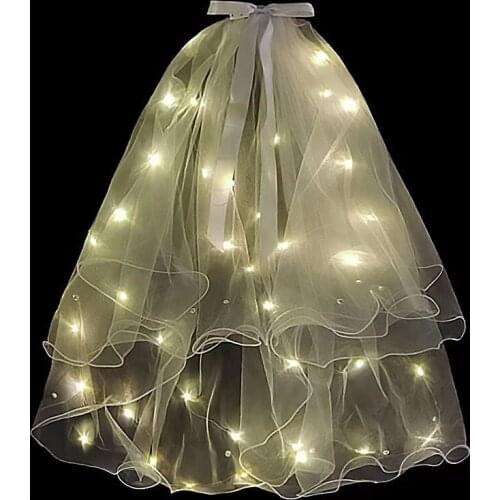 10pcs LED Luminous Veil Length 80cm Light Up Glowing Yarn Fairy Ribbon Bow Veil with Lights Strings For Party Wedding Bridal