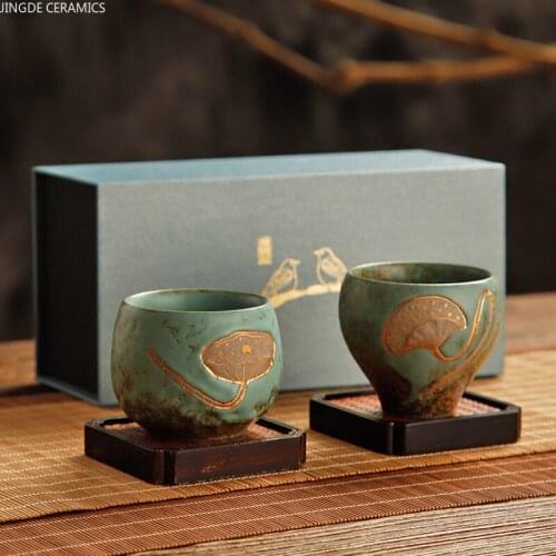 115ML Retro Coarse Pottery Kiln Teacups Ceramic Tieguanyin Pu'er Tea Cups Heat Resistant Tea Bowl Drinkware with Gift Box