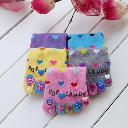 5 Pairs Womens Five Finger Socks Cotton Fashionable Female Cartoon Autumn Winter Kawaii Pink Heart Crew Socks Korean Toe Socks