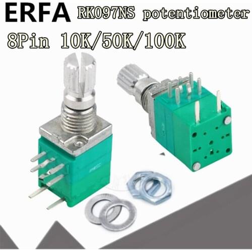 5pcs RV097NS 8pin B 10K 50K 100K RV097 RK097NS single linked potentiometer with switch audio shaft 15mm power amplifier sealing