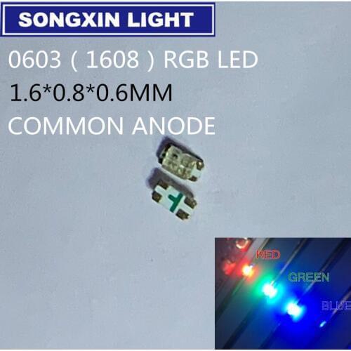 50pcs SMD 0603 (1608) RGB Tricolor 20mA Red Green Blue Ultra Bright Surface Mount LED Chips Common Anode Light Emitting Diode