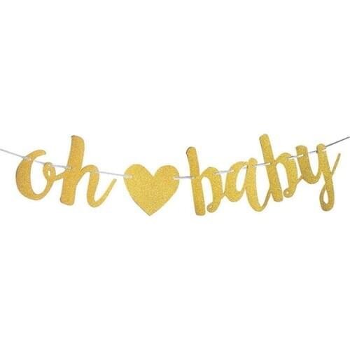 Birthday Party Banner Baby Party Pull Flowers Glitter Gold Paper Letter Pull Flag Oh Baby Pull Flag Baby Shower Party