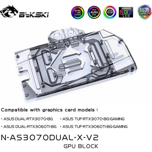 Bykski Water Cooling Block Use for ASUS GeForce DUAL/TUF RTX 3070/3060Ti 8G GAMING GPU Card/Full Cover Copper Radiator/RGB Light