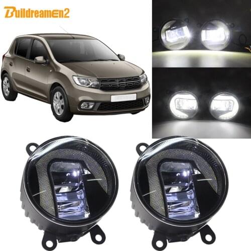 Buildreamen2 Car H11 LED Projector External Fog Light + Daytime Running Light DRL 90mm 12V For Dacia Sandero Hatchback 2008-2015