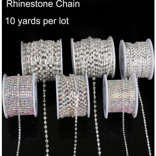 10 Yards SS6-18 Rhinestone Chains Copper Claw Transparent/White AB Glass Rhinestone DIY Jewelry Craft Apparel Sew On Accessoires