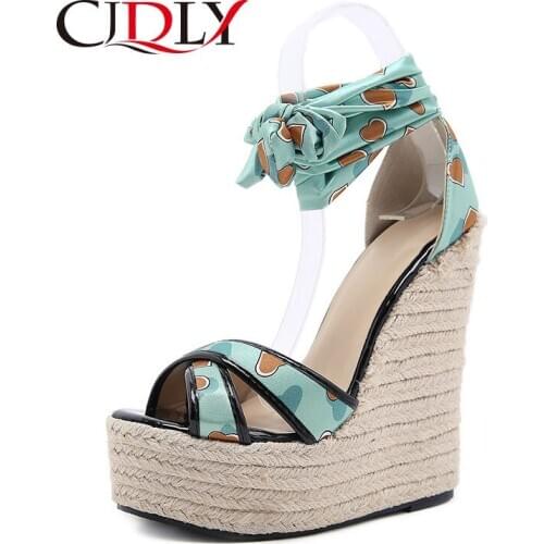 CJDLY Platform Sandals New Womens Shoes Pattern Cloth Wedge Shoes Casual Ladies Open Toe Word Buckle Ladies Platform Sandals