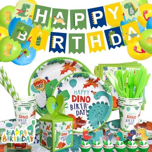 Jungle Dinosaur Birthday Party Supplies Paper Cup Plates Dinosaur Table Cloth Gift Bags Baby Shower Party Foil Balloons Decor