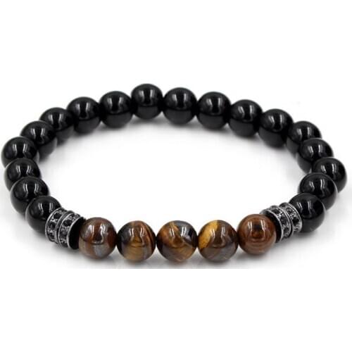 8mm ghn3r elastic adjusted Charm nature stone Reiki Frosted agate Onyx yellow Tigereye cz zircon cubic zirconia Bracelet