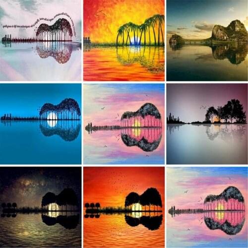 GATYZTORY Frameless Painting By Numbers DIY Guitar Landscape On Canvas 60X75cm Paint By Numbers Scenery Canvas Painting Kits Gif