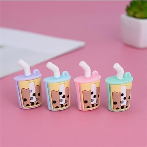 Julie Wang 6PCS PVC Milk Tea Charms Mixed Colors Cartoon Bubble Tea Artificial Drink Pendant Keychain Jewelry Making Accessory
