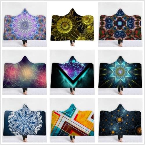 15 Styles Beautiful Sci-fi lines Geometric 3D Printed Plush Hooded Blanket for Beds Warm Wearable Soft Fleece Throw Blankets
