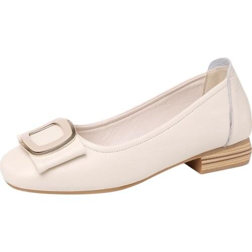 Fashion Cow Leather Square High Heel Big Size Women Pumps Slip On Elegant Wedding Office Lady Party Metal Sexy Work Shoes M0249