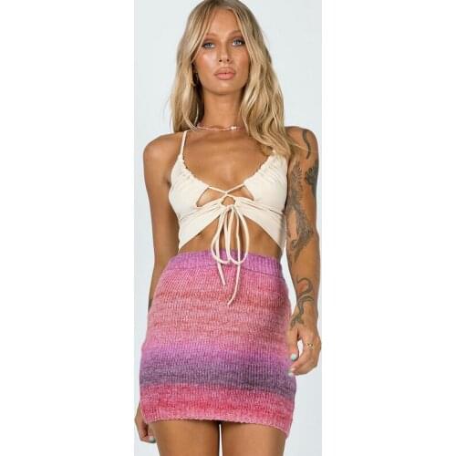 Fashion Rainbow Patchwork Mini Skirts Women 2021 Sexy Knitted Multicolors Gradient Party Club Wear Bodycon Short Skirt