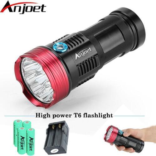 Anjoet Powerful XML 9 10 11xT6 led Tactical flashlight waterproof hunting camp Torch light lamp Lantern+4X18650 Battery+Charger
