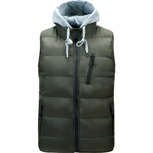 Mens Padded Sleeveless Jacket Thicken Winter Warm Quilting Coat French Terry Hooded AW21 New Casual Parka Jacket Male Clothes