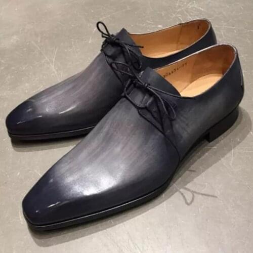 2021 Mens Pure Color Gradient Handmade PU Low Heel Shoelace Pointed Toe Four Seasons Fashion Trend Business Casual Shoes ZZ102