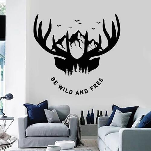 Quotes Wall Decal Be Wild And Free Deer Hunt Mountain Vinyl Window Stickers Man Cave Bedroom Living Room Home Decor Mural S1371