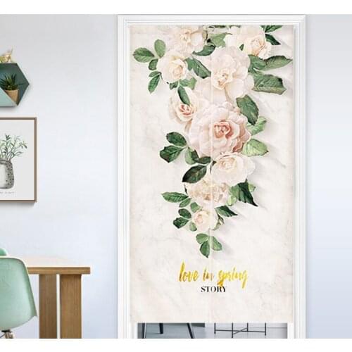 Nordic modern fresh simple flower partition thicken cotton and linen door curtain decoration bedroom room porch shelter hangings