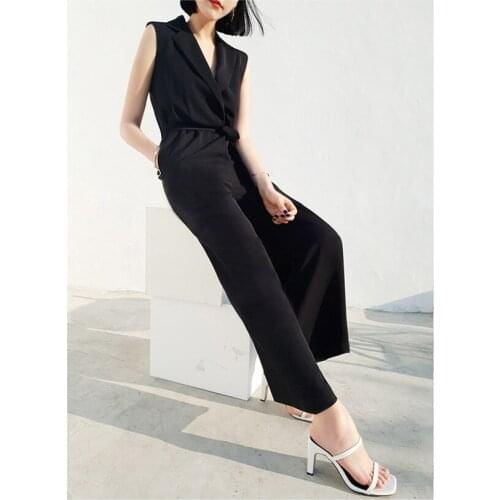 Summer New Product One-piece Suit OL Professional Temperament Suit Tie Tie Waist Thin Wide-leg Pants Overalls Professional Wear