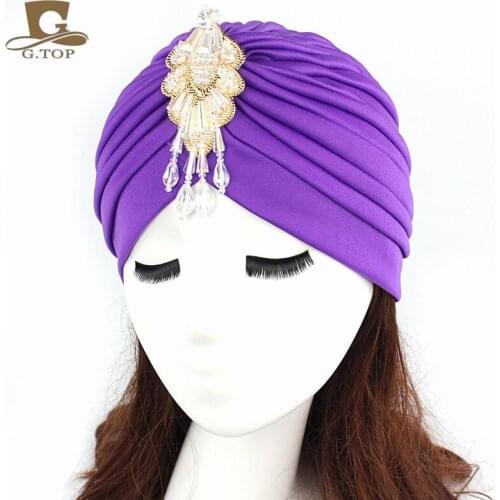 New Jewelry Style Twist Turban Soild Color Head Wrap With Beaded Pendant For Women Fashion Headwear Outside Turban