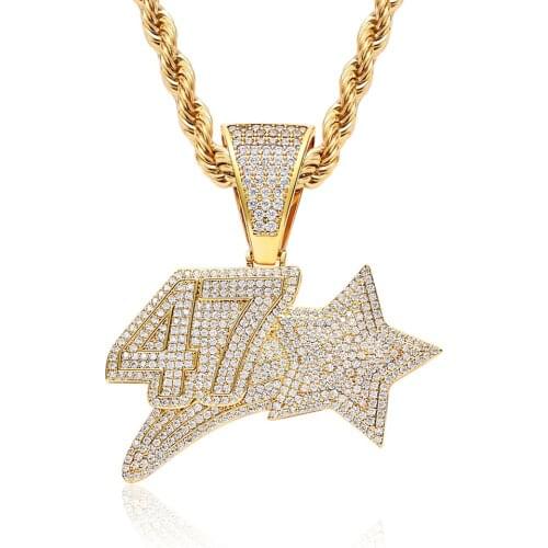 Iced Out Lucky Numbers 47 Star Pendant Necklace 2 Colors AAA Zirconia Mens Necklace Fashion Hip Hop Jewelry Gifts