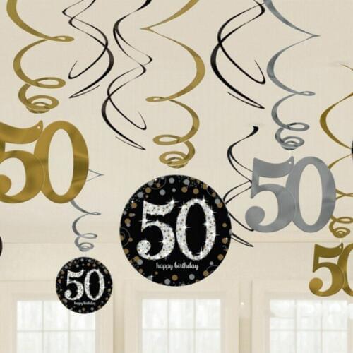 30/40/50/60th Foil Swirls Ceiling Hanging Ornaments Hanging Pendent Banners for Adult Anniversary Birthday party decoration