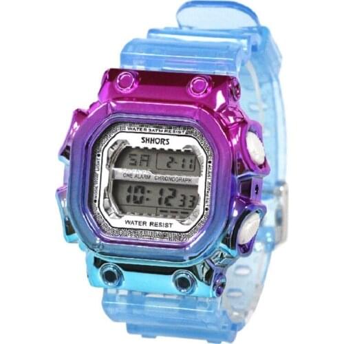 Fasihon Colorful Spory Digital Watch Men Women Sky Blue Silicone LED Light Alarm Clock Chronograph Casual Lover Men Women Watch